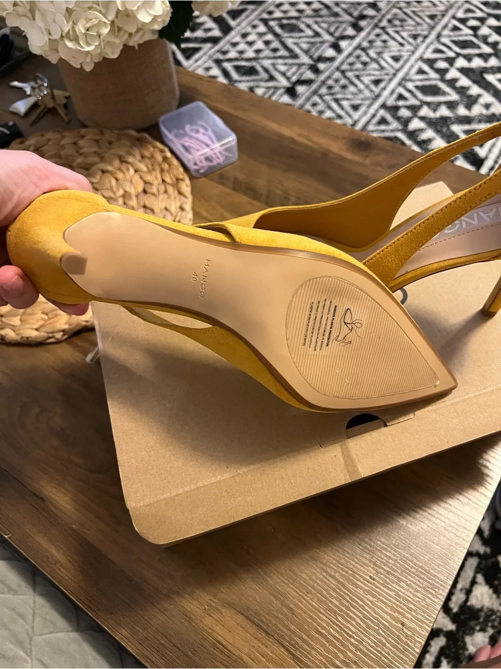 Mango Mustard Yellow Pointed-Toe Slingback Stiletto Heels